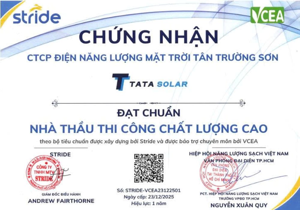 Chứng nhận Nhà thầu thi công chất lượng cao — Stride và VCEA